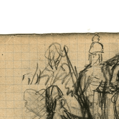 Vintage Original Pencil Drawing Sketches Figures, Race, Military Artwork image 3