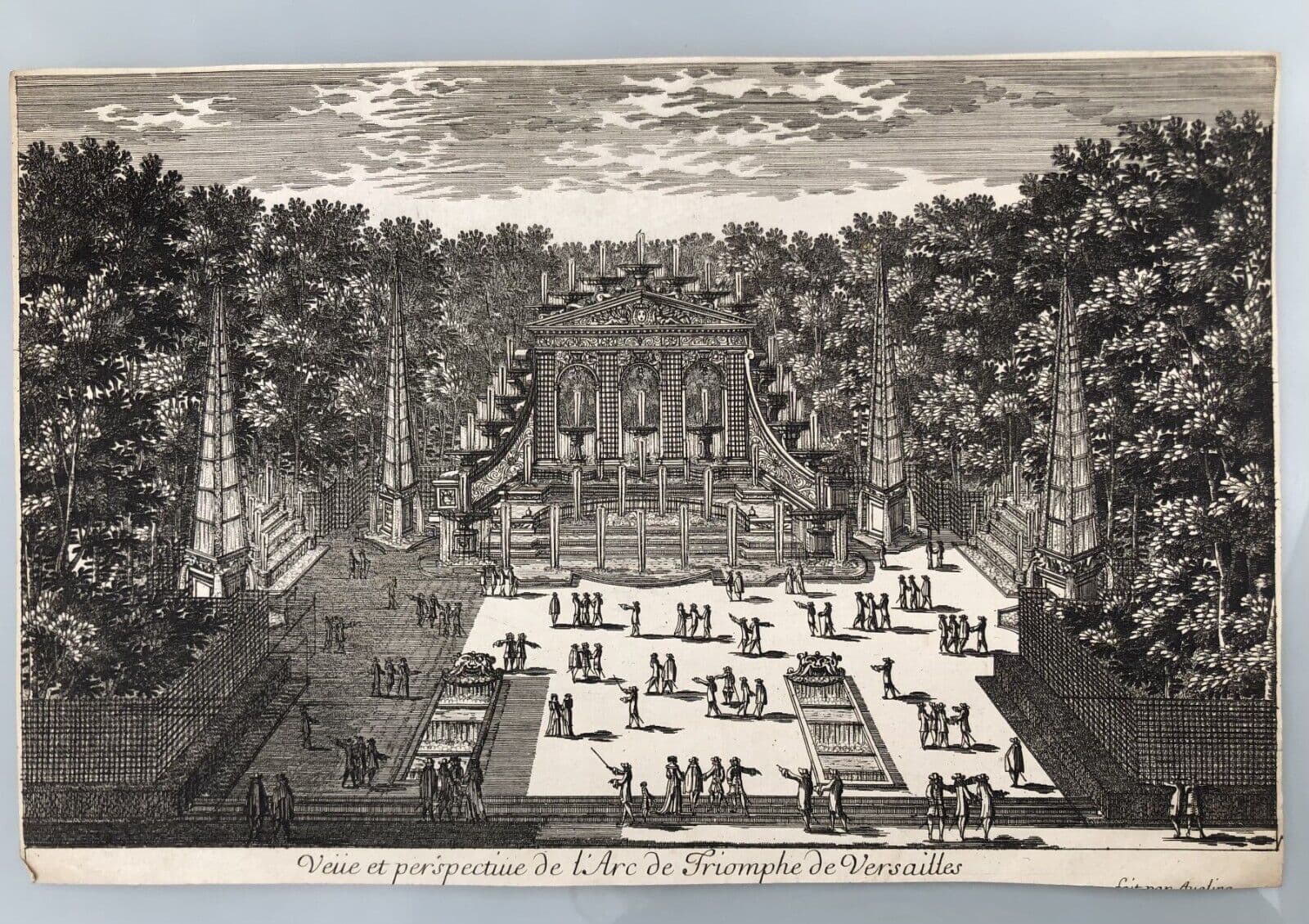 Antique Original Etching Arc de Triomphe, Versailles, Garden, Architecture image 4