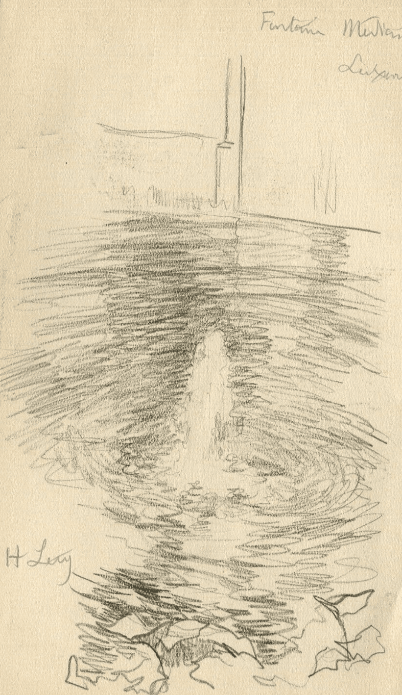 Antique Pencil Drawing Original Signed Landscape Luxembourg Fountain signed image 1