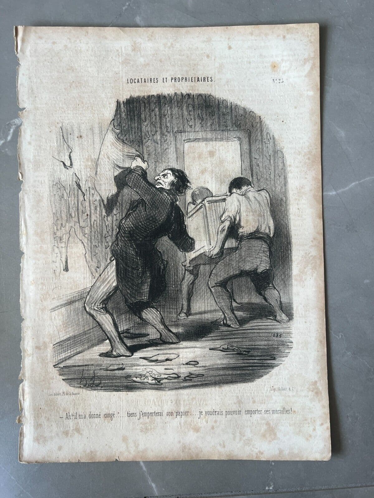 Antique Print 19th century Daumier, Locataires et Proprietaires, Donne Congé image 2