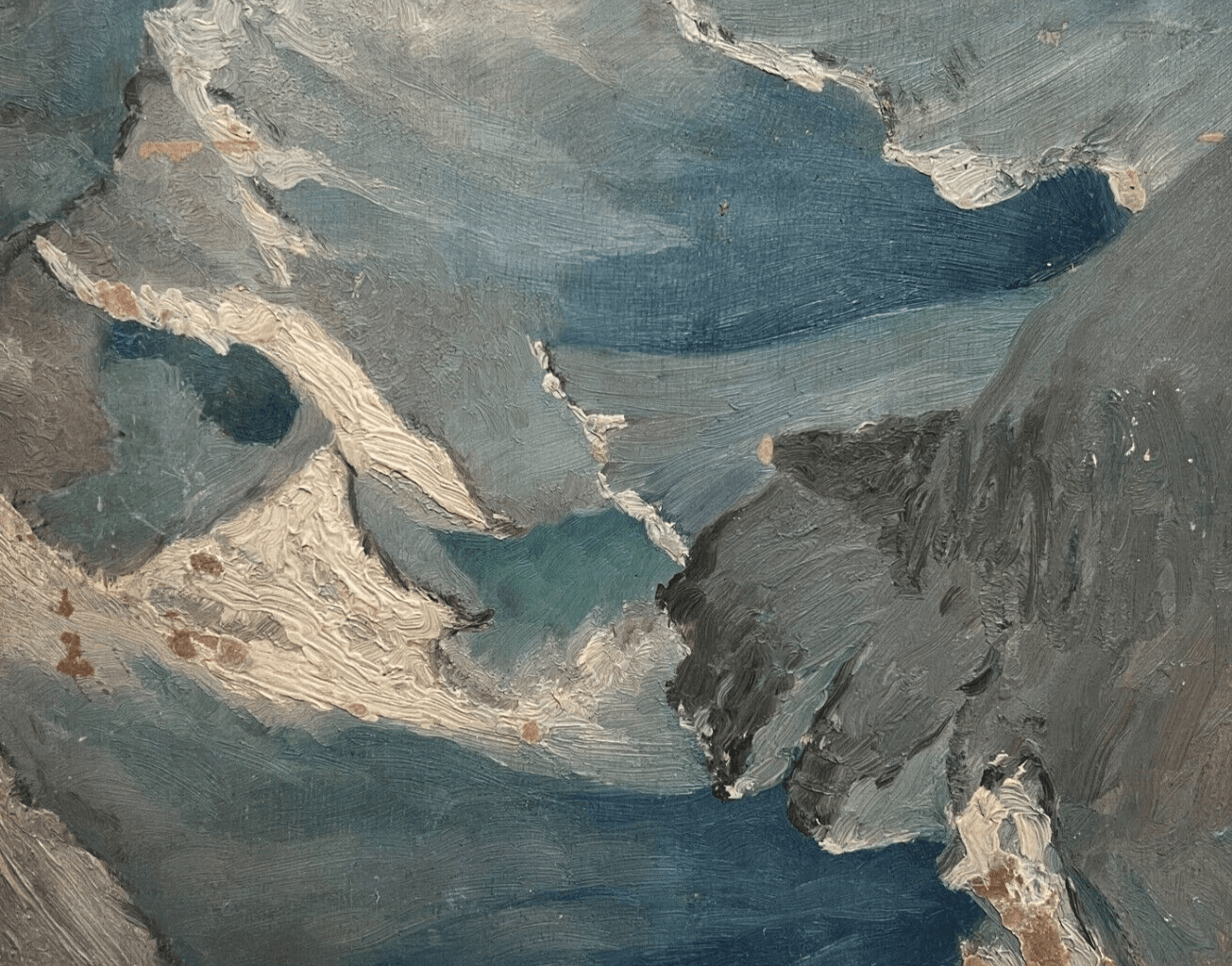 Antique Painting Original Mountain Landscape, Winter, Snow image 1