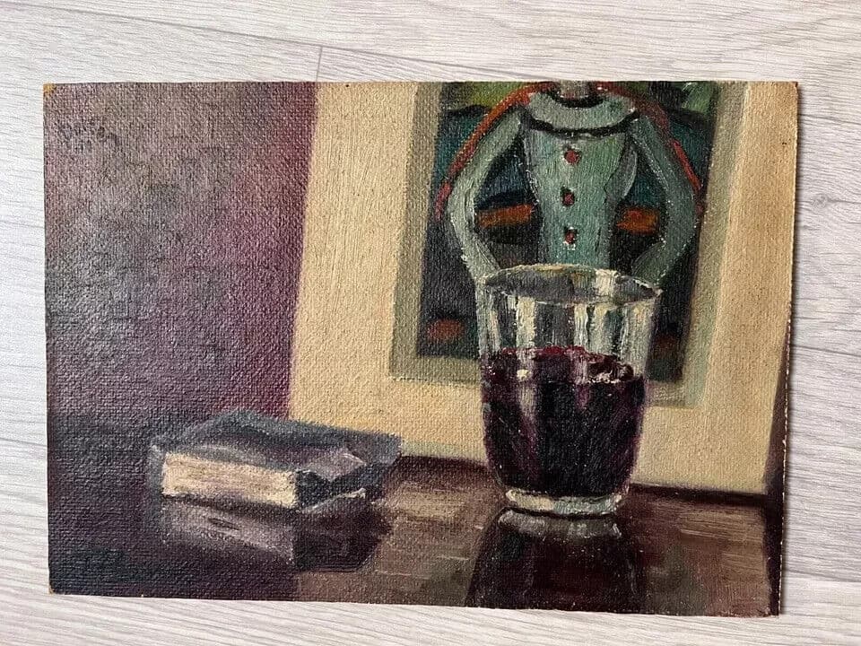 Antique Original Painting Coffee Still Life image 4