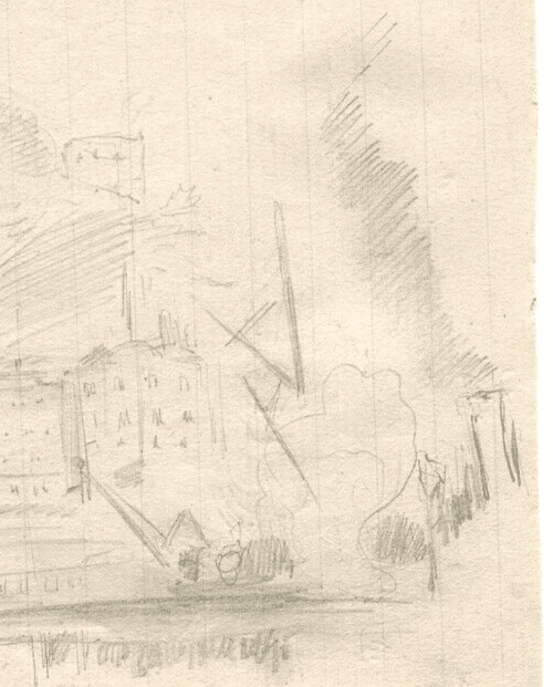Vintage Pencil Drawing Original Boat, Village, Landscape Artwork image 3