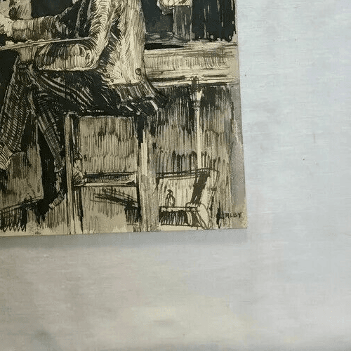 Vintage Ink Drawing Original Painter, Artist in progress image 2