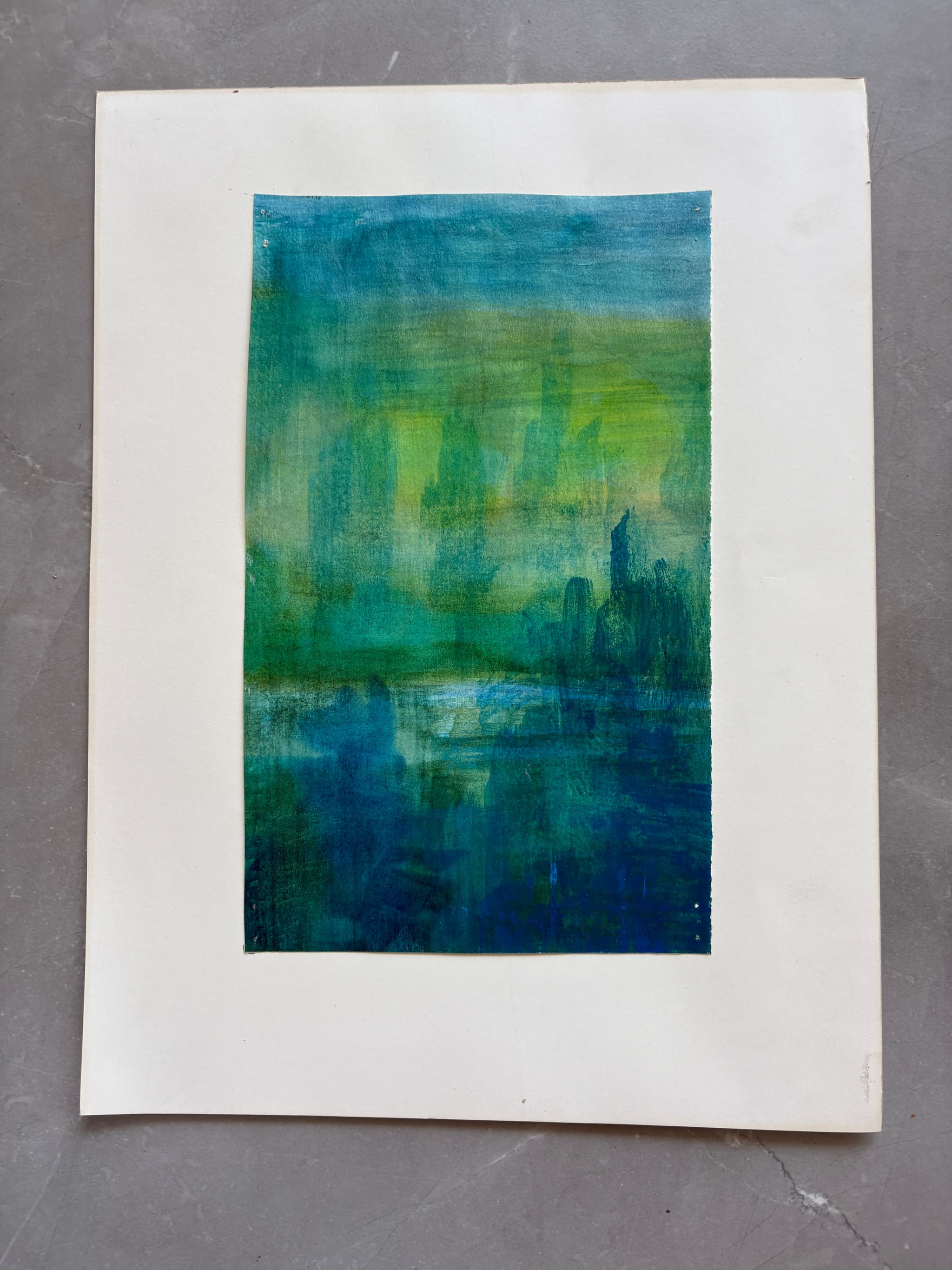 Modern Vintage Drawing Original Green and Blue Abstraction image 4