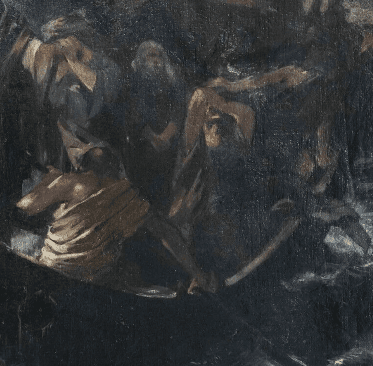 Antique Painting Original Christ, Miracle, Fish, Tiberiad, Sea, People 1888 image 4
