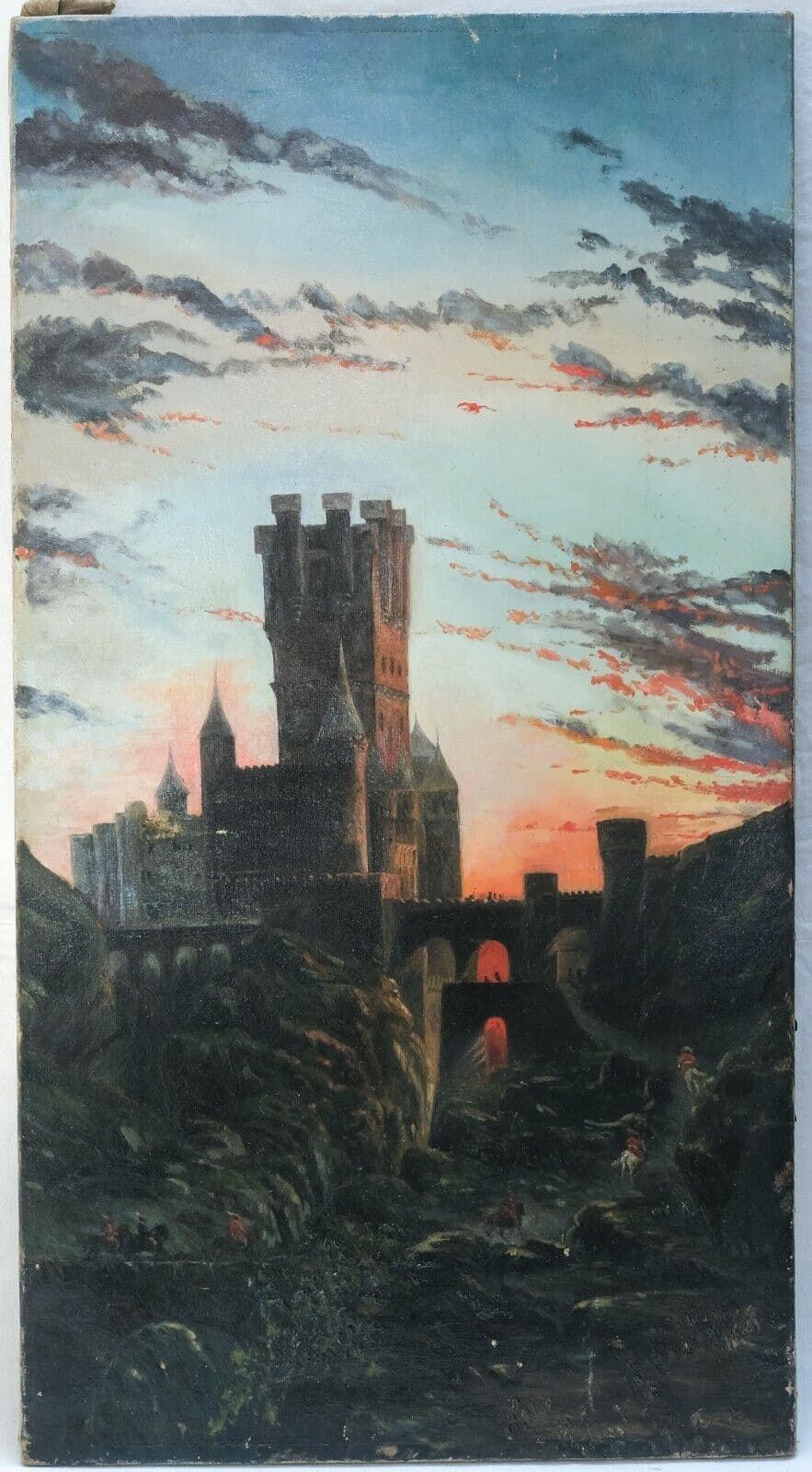 Painting Castle and Figures, Sunset 19th Century image 3