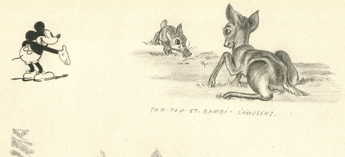 Antique Drawing Original Cartoon, Disney, Mickey, Bambi image 5