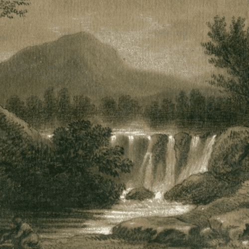 Antique Drawing 19th century Landscape by Night with Figures image 4