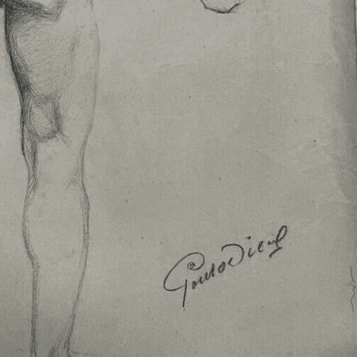 Antique Original Drawing Man, Portrait, Academic, Nude, Stick image 6