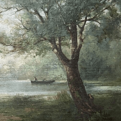 Antique Original Painting Landscape, Woman, Trees, Lake Jules CAYLA (XIX-XX) image 5