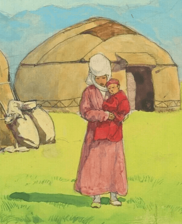 Antique Original Drawing Gouache, Illustration, Tents Kyrgyz image 2