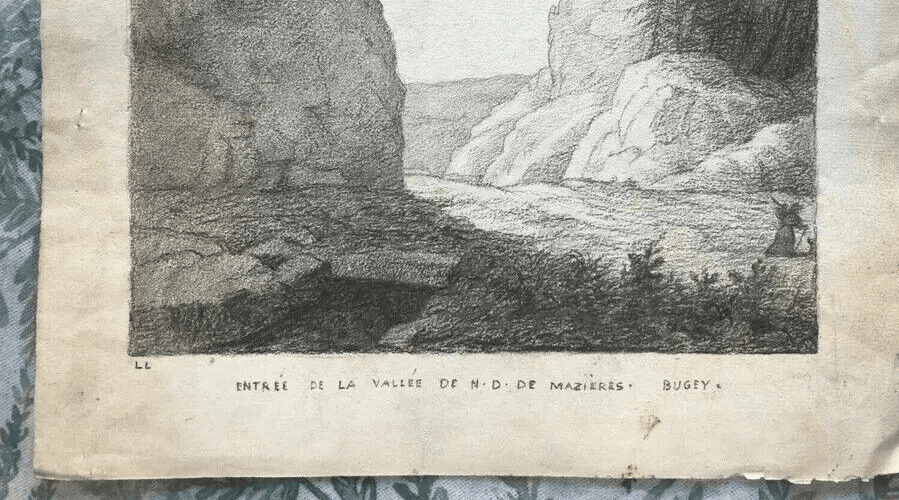 Vintage Pencil Drawing Valley of N.D de Mazières - Bugey Landscape image 4
