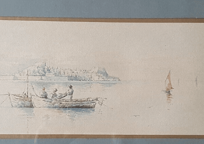 Antique Painting Original Landscape, Corfu, People, Cityview, Boat, Sea image 7