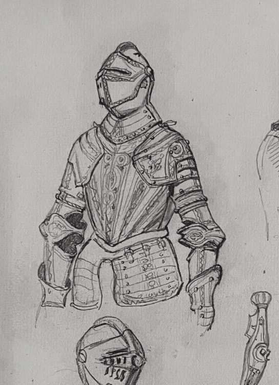 Antique Original Drawing 19th century Knight Portrait, Swords Sketches image 2