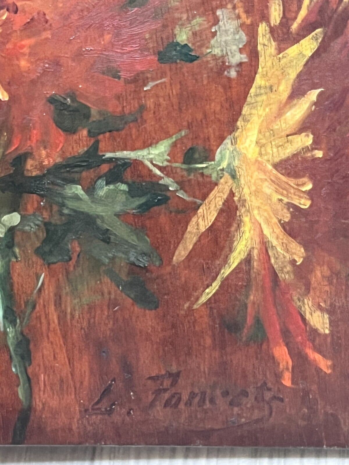Antique Painting Original by Léopold PONCET (1868-1935) Aster Bouquet image 3