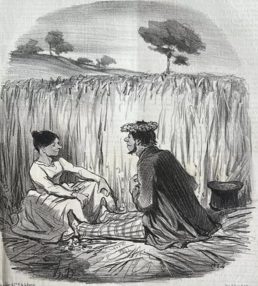 Antique Print 19th century Daumier, Les bons bourgeois, Idylle dans les Bles image 7