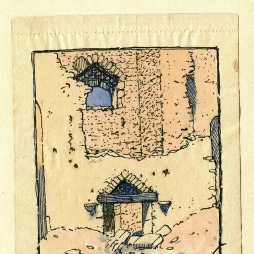 Vintage Ink Drawing Original signed Ruins House, Champreux, Lorraine 1917 image 2