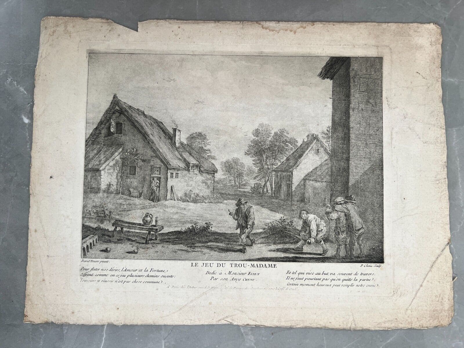 Etching Original David II TENIERS (1610-1690) Landscape, People, House, Village image 6