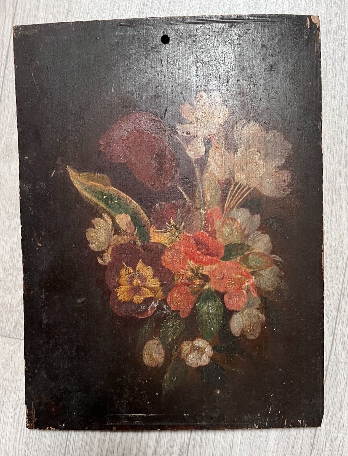 Antique Oil Old Original Painting Flowers Bouquet, Still Life Floral image 5