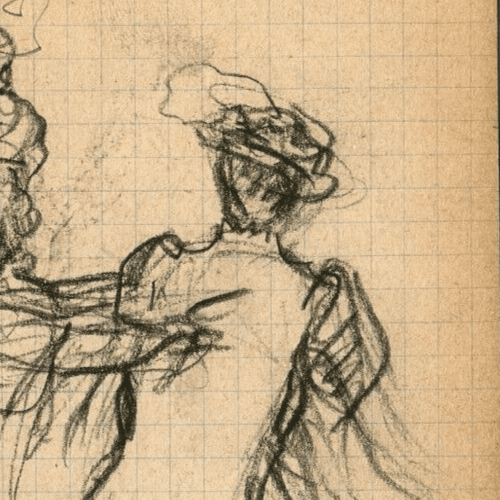 Antique Pencil Original Drawing signed Sketch Couple, Man, Women image 3