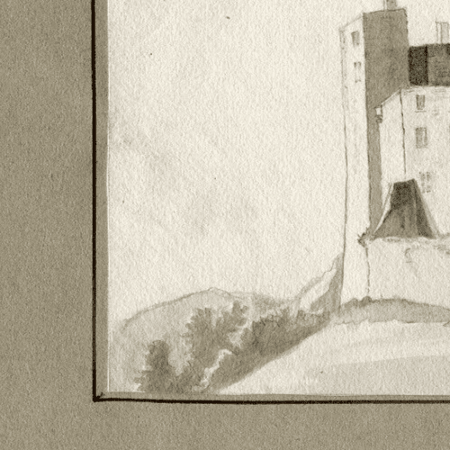 Antique Ink Drawing 0riginal 19th century Castle, Landscape, Architecture image 5