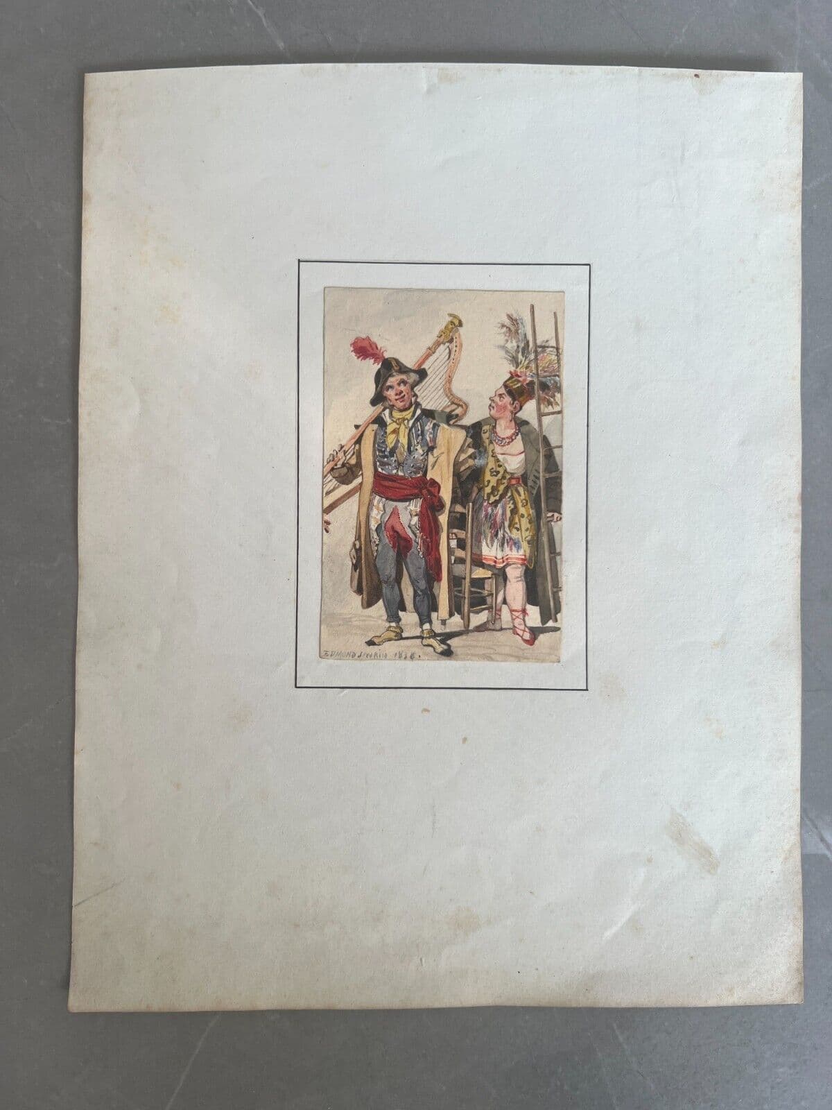 Antique Drawing Original People Portrait, Musicians, Artists 19th century image 5