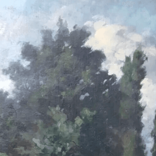Antique Oil on canvas Original Old Painting Landscape, Path to House image 4