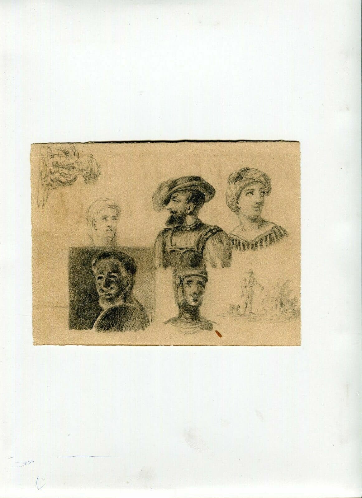 Antique Pencil Drawing Original 19th century Figures, Portraits, Men Artwork image 6