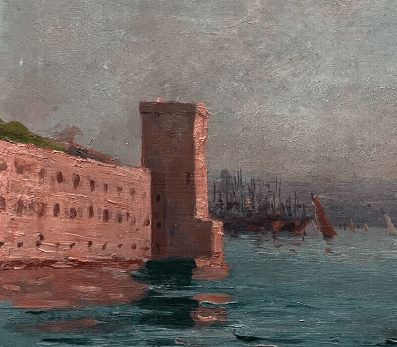 Antique Original Painting Seaside Landscape signed MICHELETTI image 3