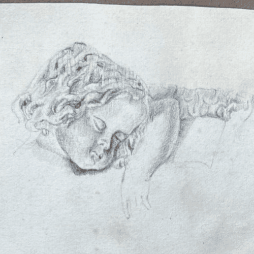 Antique Original Drawing Man, Putti, Angel Portrait 19th century image 4
