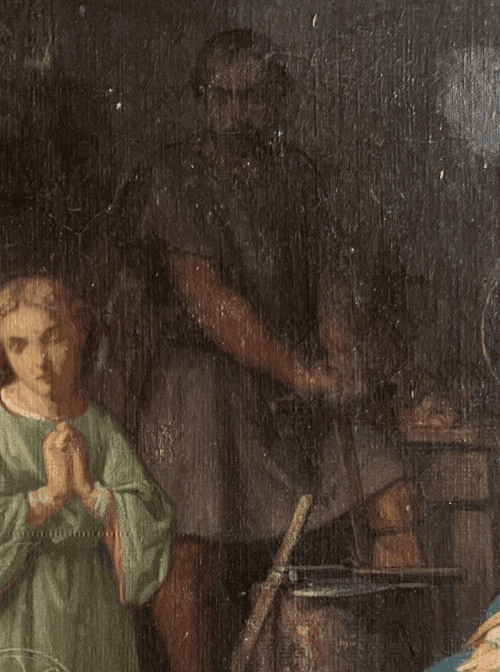 Antique Painting Original 19th century Religious Christ, Mary, Apostles Nativity image 5