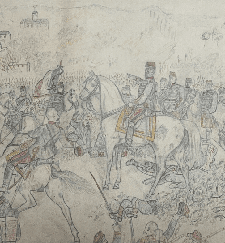 Antique Original Drawing Men, War, Conflicts, People, Horse, History image 4