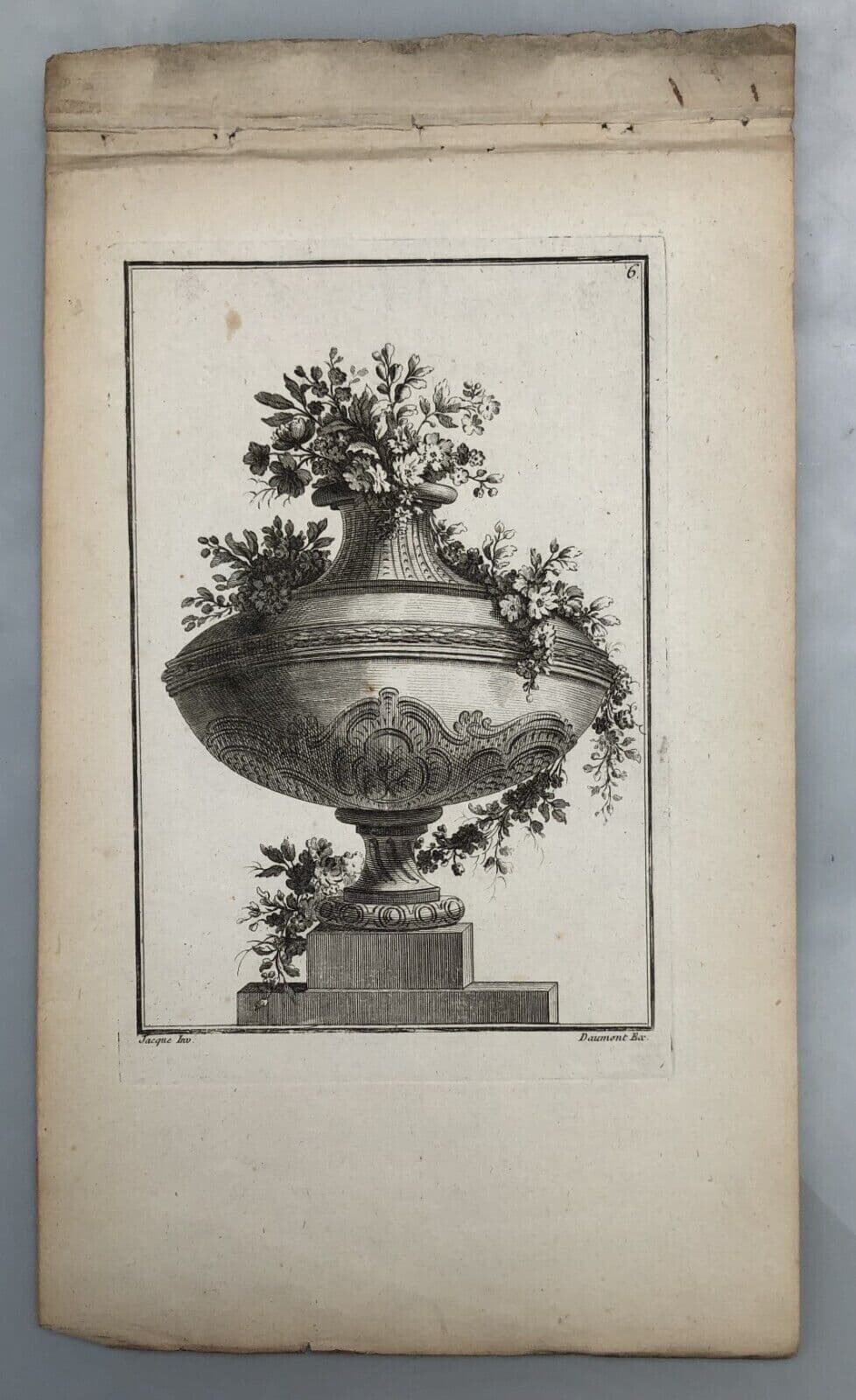 Antique Original Pierre François TARDIEU (1711-1771) Vases Etching x5 image 5