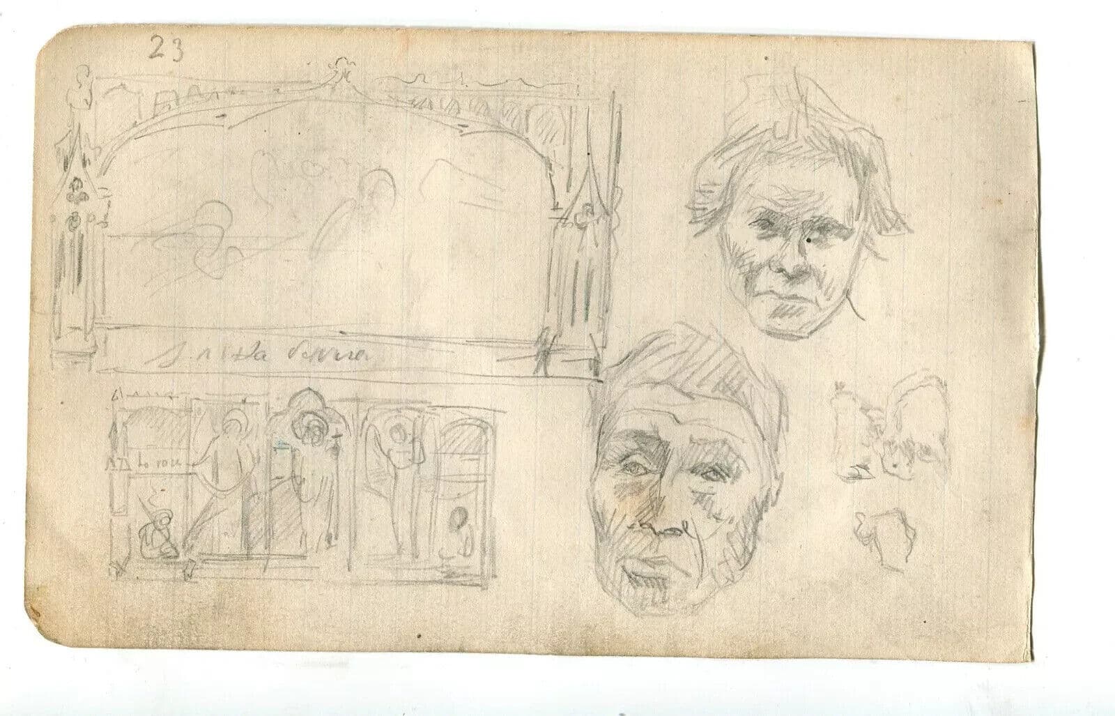 Vintage Pencil Original Drawing Theater Figures Portraits image 4
