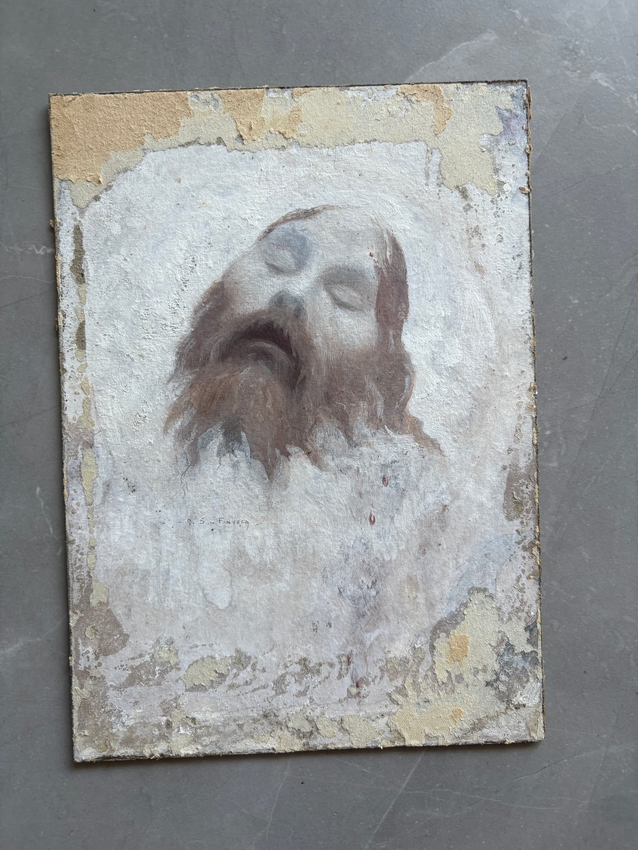 Antique Painting signed Gaston SIMOES DE FONSECA (1874-1943) Dead Man Portrait image 1