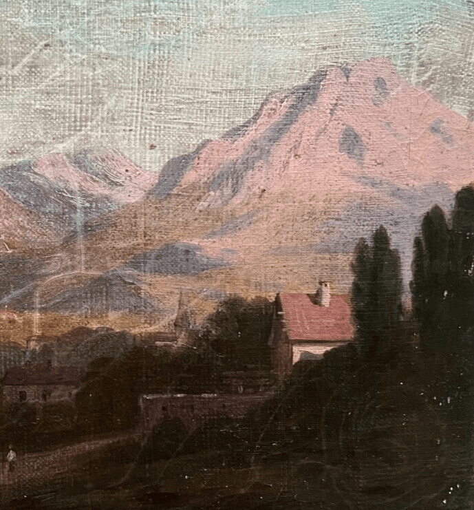 Antique Painting Original Landscape Mountains Italy's Alpine 19th century Framed image 2