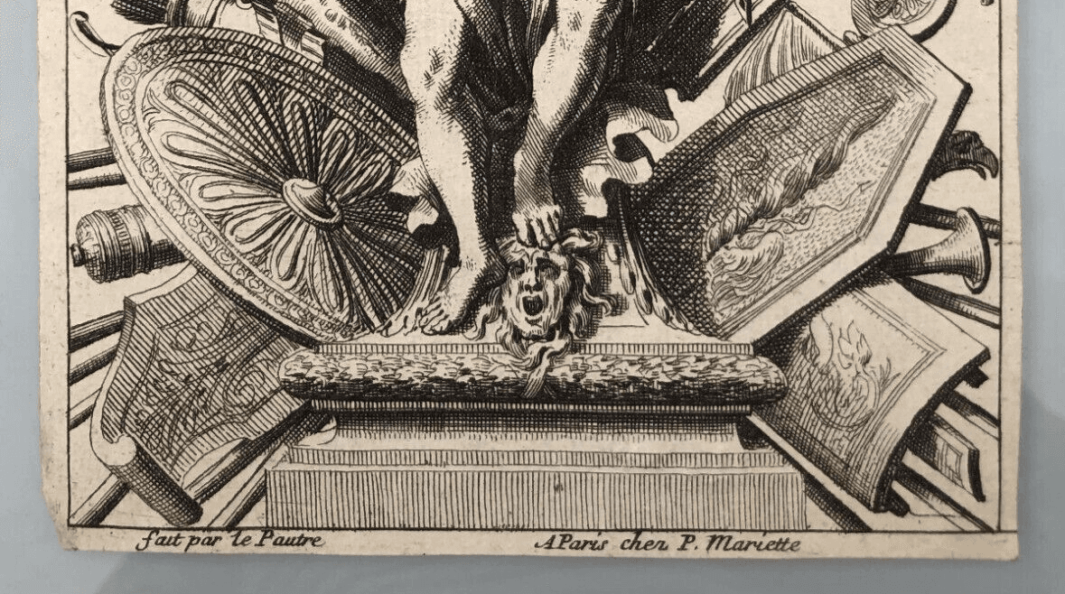 Antique Original Etching Jean Le Pautre (1618–1682) Angel, Trumpet, Ornament image 2