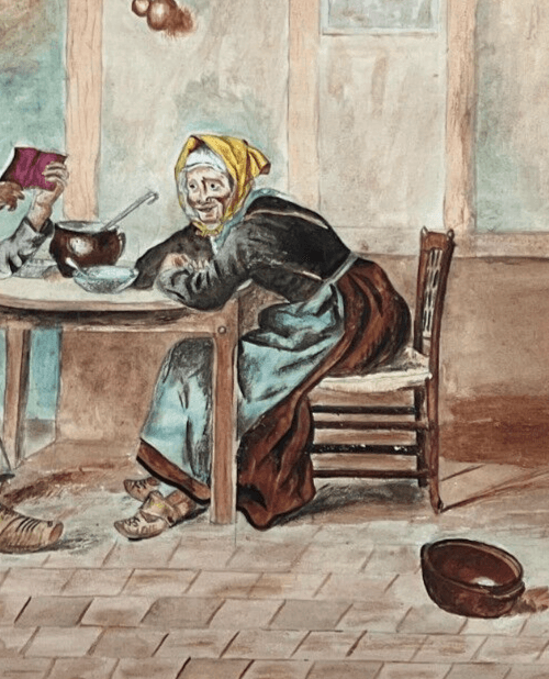 Antique Original Drawing Man, Portrait, Woman, Old People, Life Scene image 3