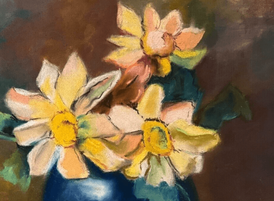Antique Drawing Pastel Original Flowers, Floral, Plants, Roses Floral image 4