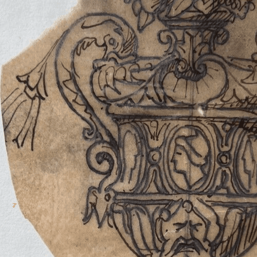 Antique Original Drawing Architecture, Vase, Decoration, Floral 19th century image 4