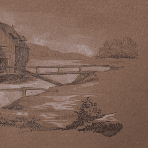 Antique Ink Drawing Original 19th century Mills Landscape 1896 image 4