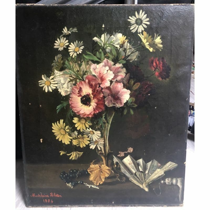Painting Still Life Bouquet, Fan and Rosary 1884 image 1