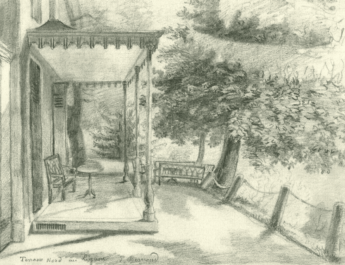 Antique Pencil Drawing Original Landscape Terrasse Nord in Lignon image 1