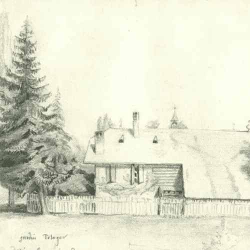 Antique Original Pencil Drawing Landscape Farmer's Garden of Lignon Artwork image 2