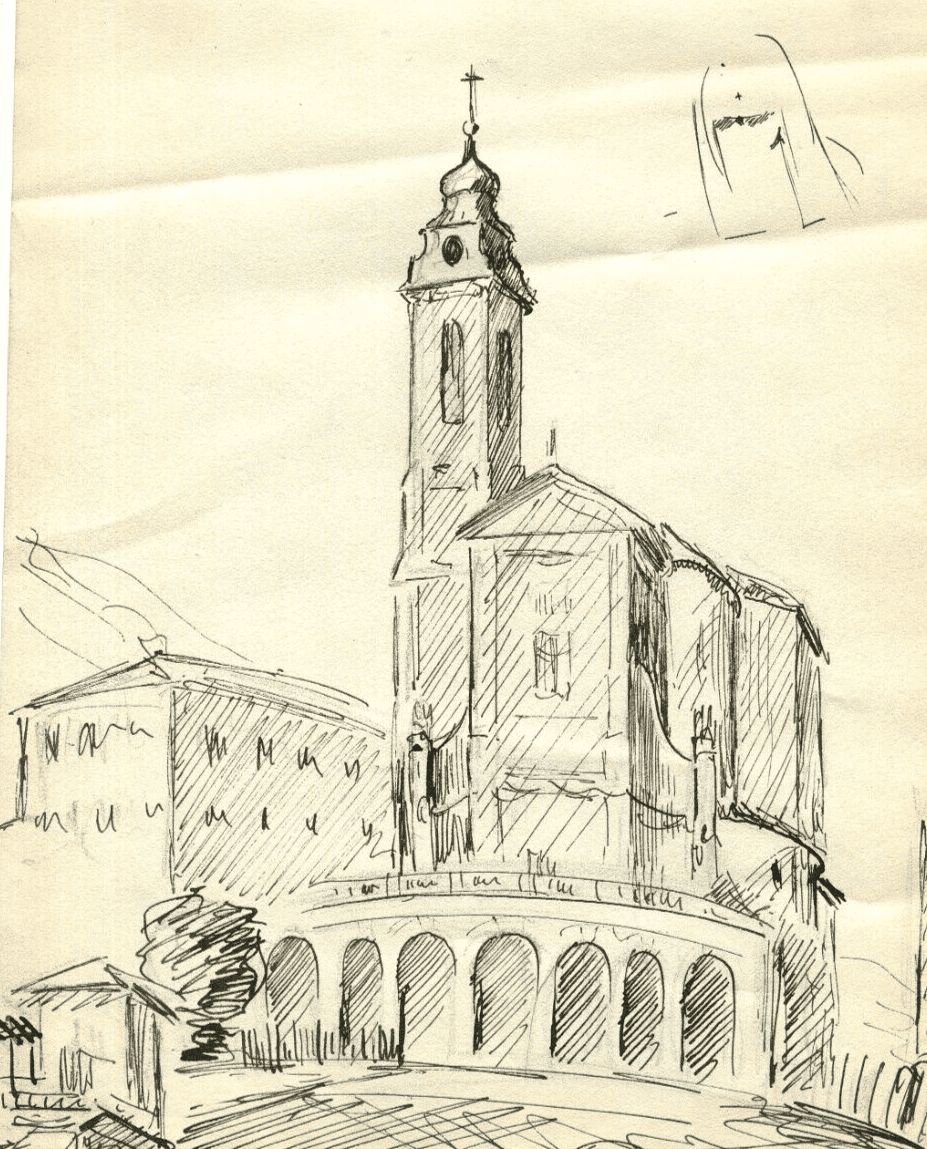 Vintage Ink Original Drawing Cityview, Nice, France Church image 1