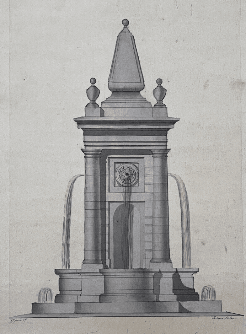 19th century Original Antique Drawing Fountain, Plans