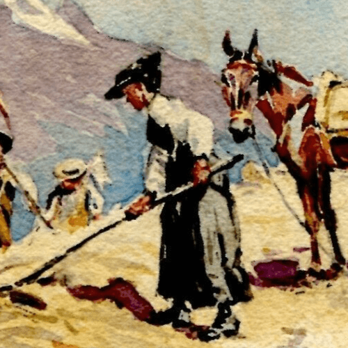 Antique Original Drawing signed George MANSON (1850-1876) Peasants Figures image 1