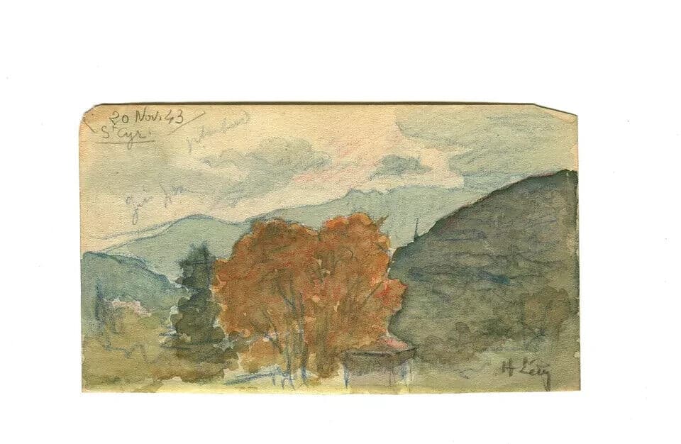 Vintage Drawing Original Landscape, Tree, St-Cyr, Mountain Original Signed 1943 image 6