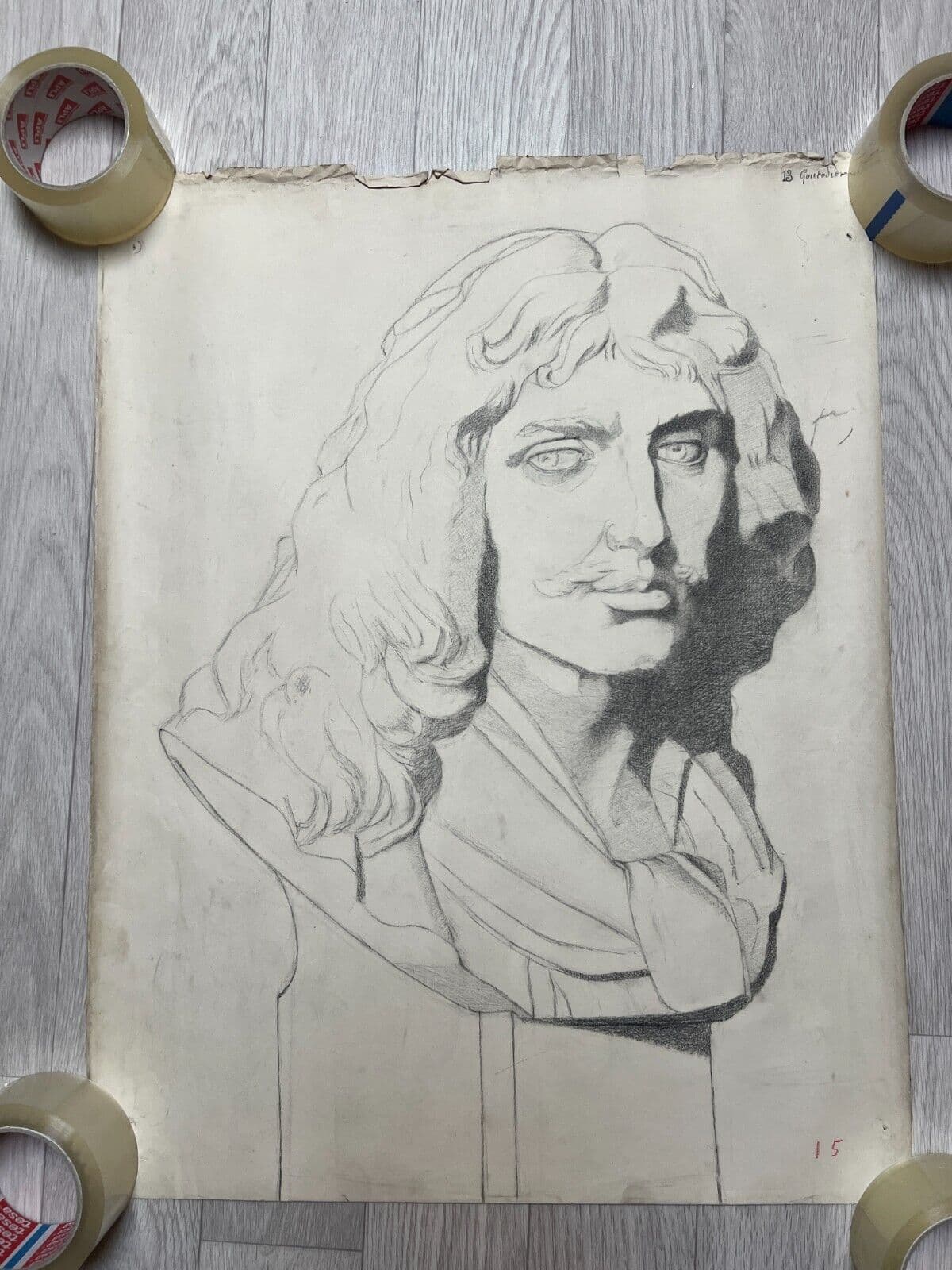 Antique Original Drawing Man, Portrait, Moustache, Sculpture image 2